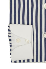 White Collar Bold Striped Blue Popeline Shirt