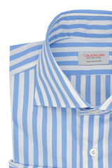 Camicia Righe Larghe Popeline Celeste