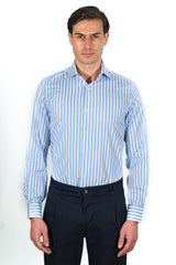Camicia Righe Larghe Popeline Celeste