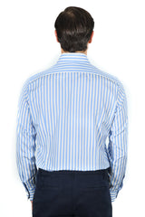 Camicia Righe Larghe Popeline Celeste