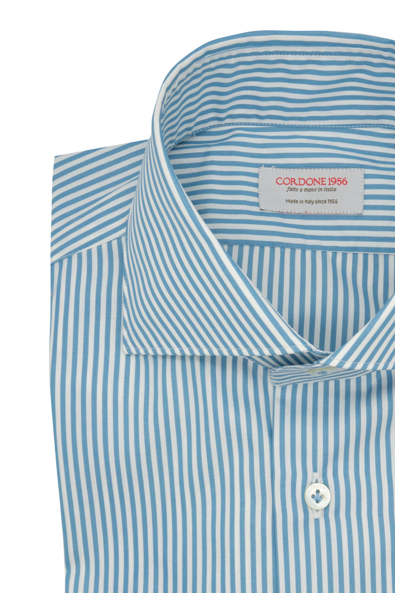 Classic White and Water Green Little Striped Shirt  - Italian Cotton - Handmade in Italy