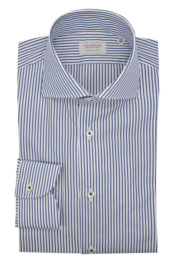 Classic White and Blue Little Striped Shirt - Italian Cotton - Handmade in Italy