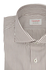 Camicia Righe Popeline Marrone