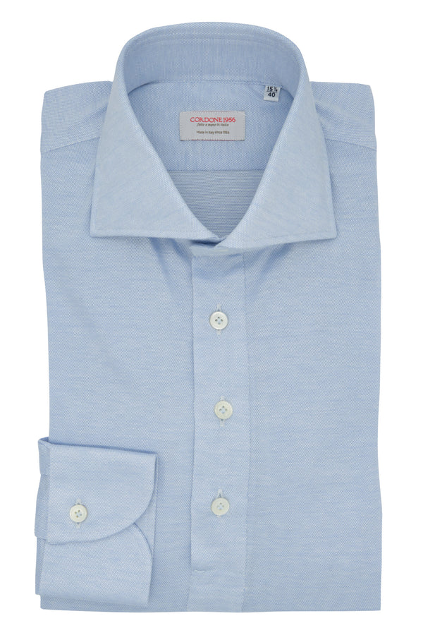 Azure Polo Shirt  - Silk Cotton - Handmade in Italy