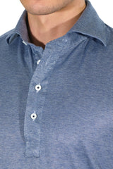 Polo Camicia Jersey e Seta Celeste Fatta a Mano