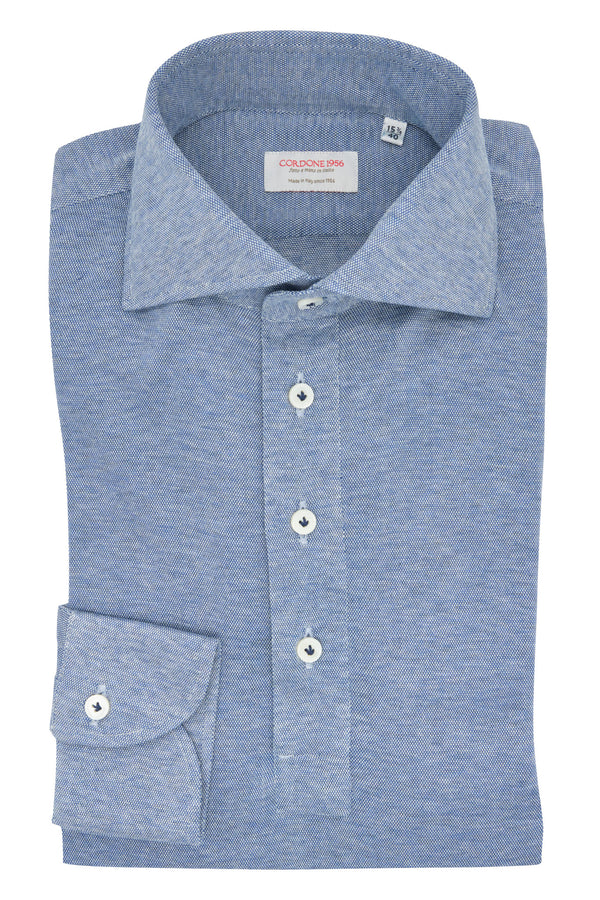 Blue Polo Shirt  - Silk Cotton - Handmade in Italy