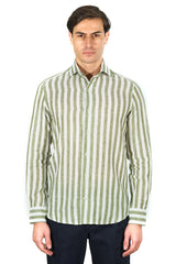 White and Green Wide Striped Linen Shirt