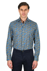Hawaii Shirt Floral Azure - Italian Cotton - Handmade in Italy