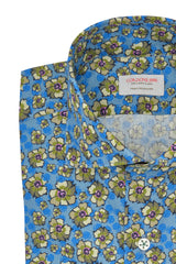 Hawaii Shirt Floral Azure - Italian Cotton - Handmade in Italy