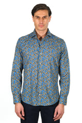 Hawaii Shirt Floral Azure - Italian Cotton - Handmade in Italy