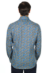 Hawaii Shirt Floral Azure - Italian Cotton - Handmade in Italy