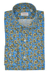 Hawaii Shirt Floral Azure - Italian Cotton - Handmade in Italy
