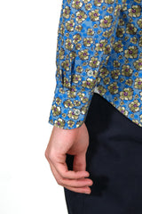 Hawaii Shirt Floral Azure - Italian Cotton - Handmade in Italy
