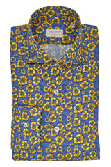 Hawaii Shirt Floral Blue - Italian Cotton - Handmade in Italy