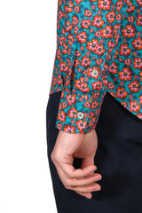 Hawaii Shirt Floral Green - Italian Cotton - Handmade in Italy