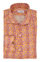 Lilac Flowers Shirt - Italian Linen - Handmade in Italy - Outlet