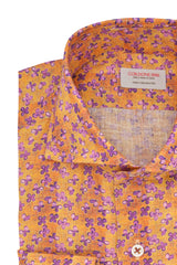 Lilac Flowers Shirt - Italian Linen - Handmade in Italy - Outlet