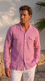 Italian Linen Shirt — Double Round Pocket — Pink