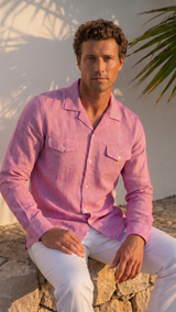 Italian Linen Shirt — Double Round Pocket — Pink