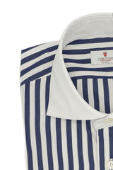 White Collar Bold Striped Blue Popeline Shirt