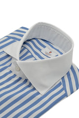 White Collar Bold Striped Azure Popeline Shirt
