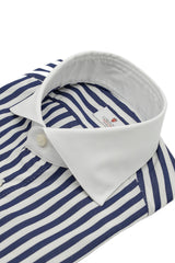 White Collar Bold Striped Blue Popeline Shirt