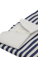 White Collar Bold Striped Blue Popeline Shirt