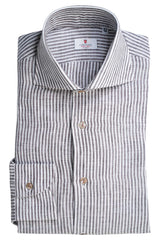 BROWN AND WHITE SMALL STRIPE LINEN SHIRT - Outlet