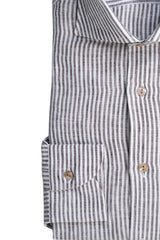BROWN AND WHITE SMALL STRIPE LINEN SHIRT - Outlet