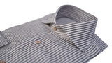 BROWN AND WHITE SMALL STRIPE LINEN SHIRT - Outlet