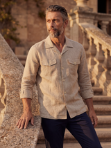 Italian Linen Shirt — Double Round Pocket — Beige