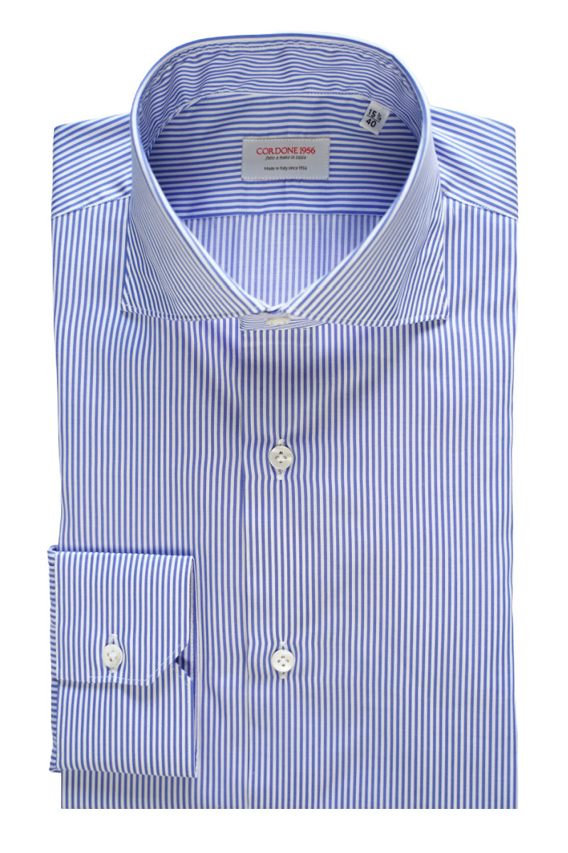Blue And White Stripe Shirt - Italian Cotton - Handmade in Italy - B2B Blue And White Stripe Shirt - Italian Cotton - Handmade in Italy - B2B