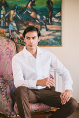 White Cotton Capri Collar Shirt