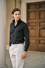 Black Stretch Popeline Solid Shirt