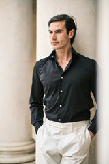 Black Stretch Popeline Solid Shirt