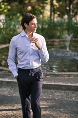 Striped Popeline Azure Capri Collar Shirt