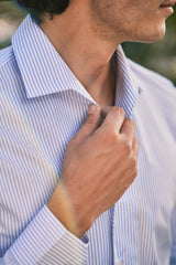 Striped Popeline Azure Capri Collar Shirt