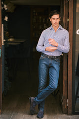 Striped Popeline Blue Capri Collar Shirt