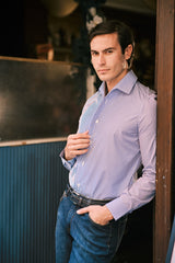 Striped Popeline Blue Capri Collar Shirt