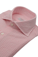 Seersucker Red Striped Poplin Shirt - Outlet