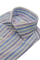 Linen shirt with light blue and lilac stripes - Outlet