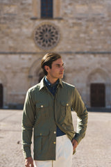 Camicia Safari Over in Flanella Verde Militare