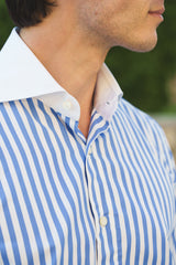 White Collar Bold Striped Azure Popeline Shirt