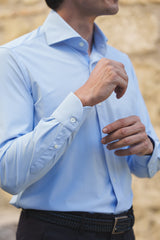 Camicia no stiro tessuto tecnico azzurra