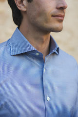 Easy Iron Pied-De-Poule Twill Shirt Blue