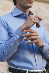 Easy Iron Pied-De-Poule Twill Shirt Blue