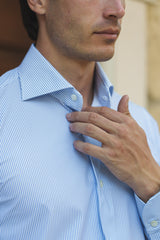 Camicia no stiro tessuto tecnico a righe azzurre