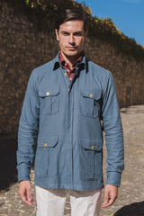 Camicia Safari Over in Flanella Azzurra