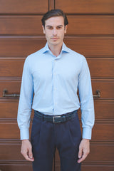 Camicia no stiro tessuto tecnico azzurra