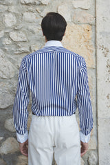 White Collar Bold Striped Blue Popeline Shirt